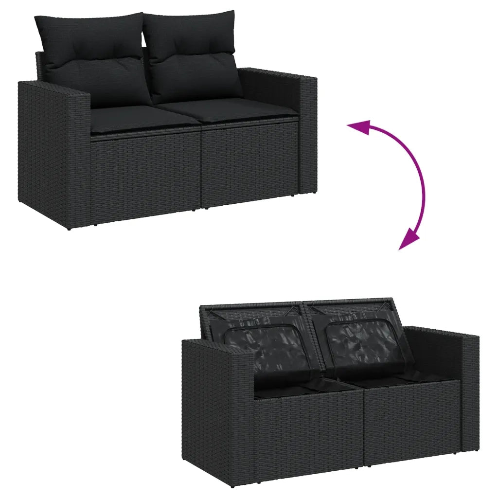 Set Divani da Giardino 10pz con Cuscini in Polyrattan Nero
