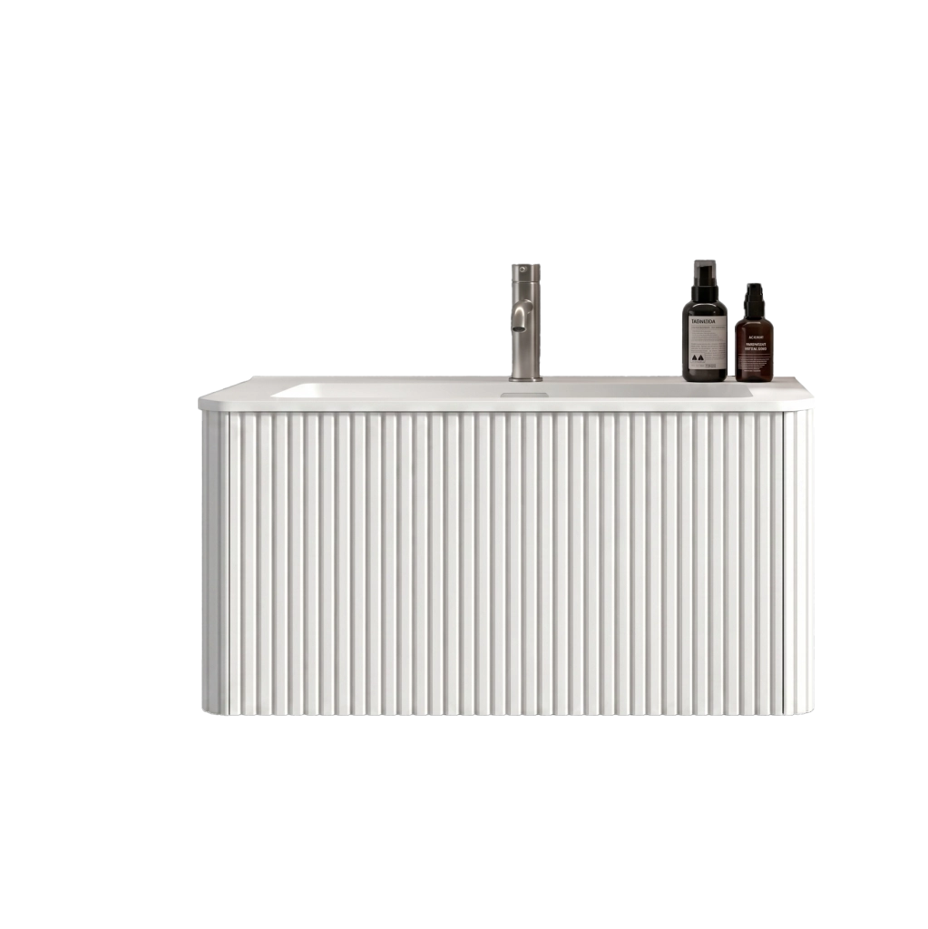 Mobile bagno con lavabo 93,5x55x47 cm in MDF, compensato e solid surface bianco
