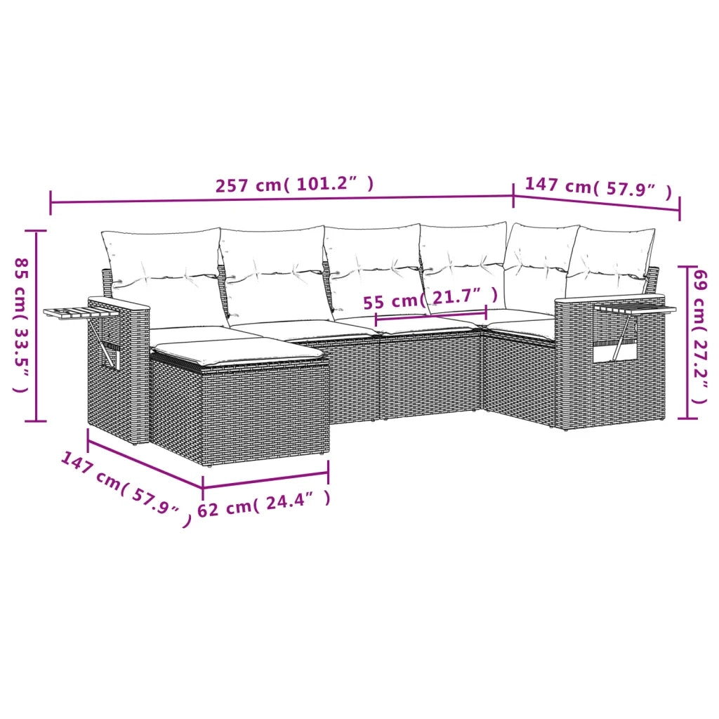 Set Divano da Giardino 6 pz con Cuscini Beige in Polyrattan 3227017