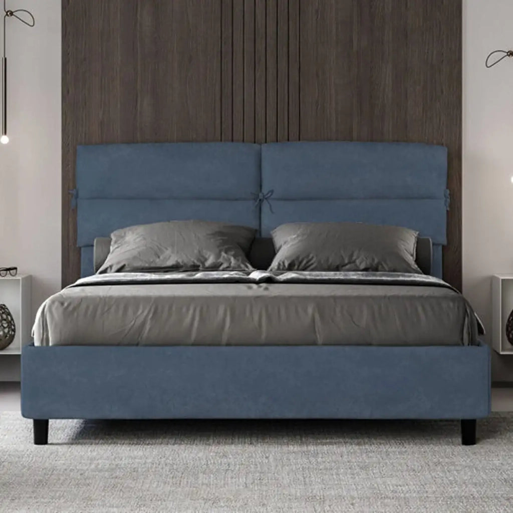 Letto matrimoniale senza rete imbottito 160x200 microfibra blu Nandy