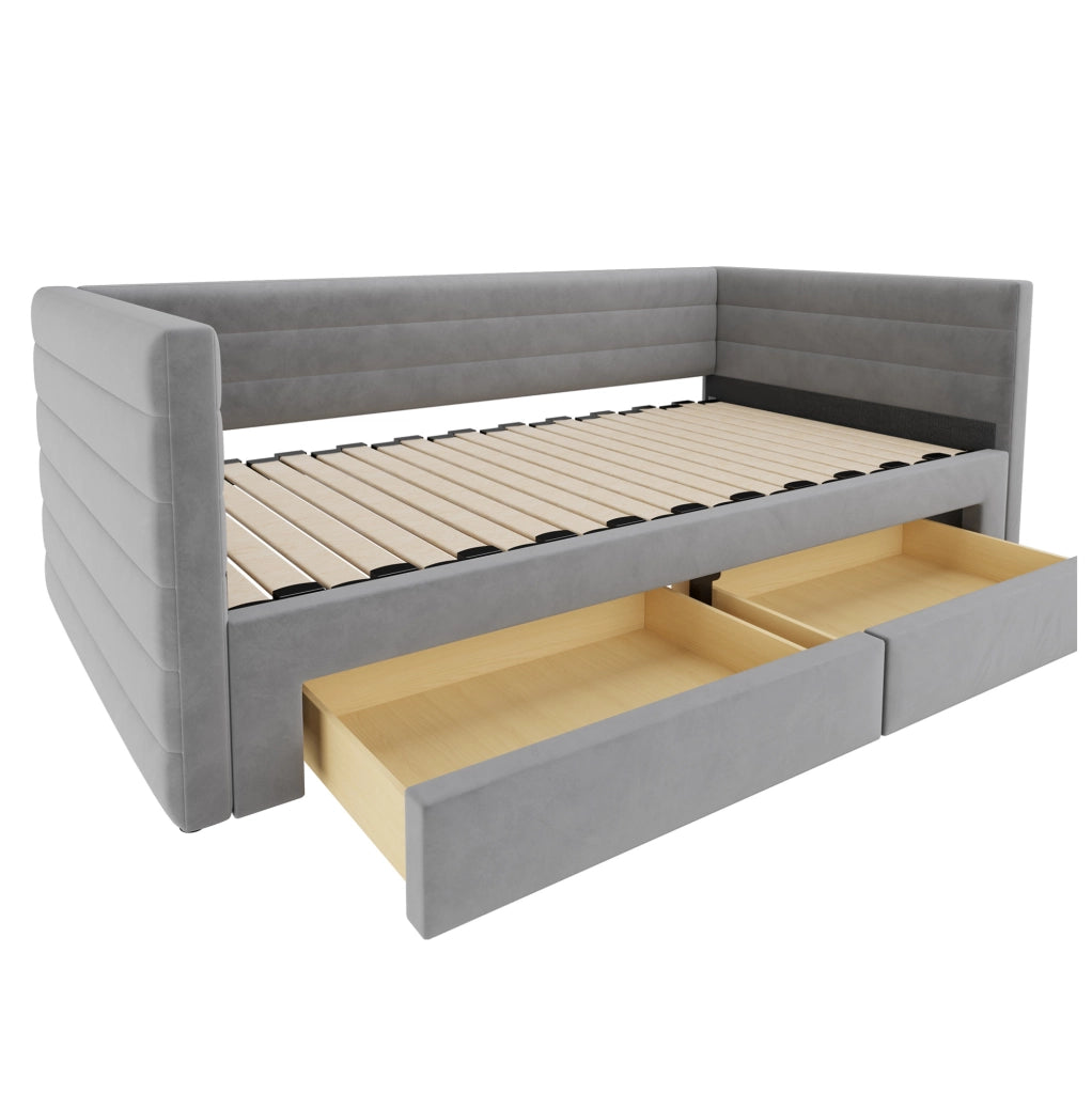 Letto imbottito estraibile 3 in 1 90x190 cm grigio