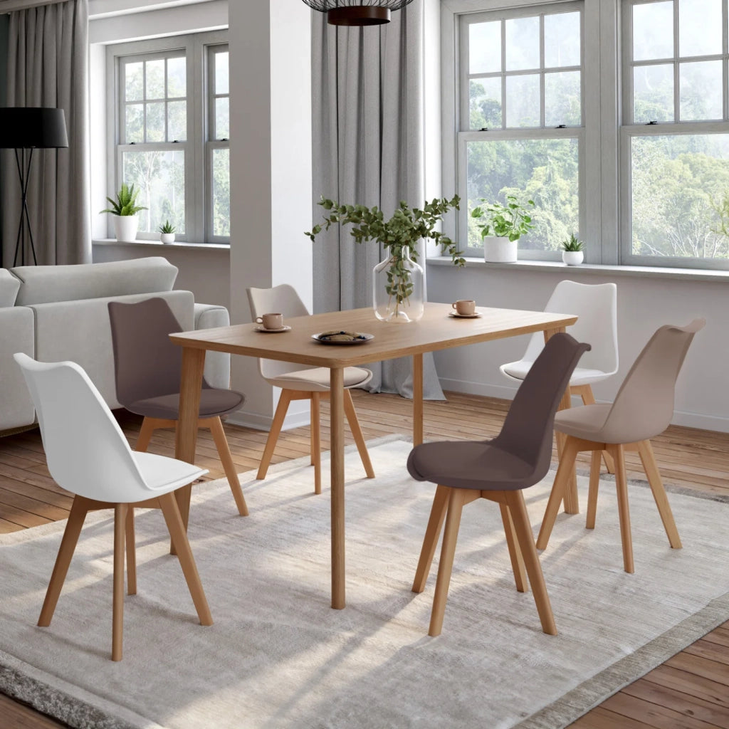 IDMarket - Set di 6 sedie scandinave SARA, mix di colori tortora, beige e bianco