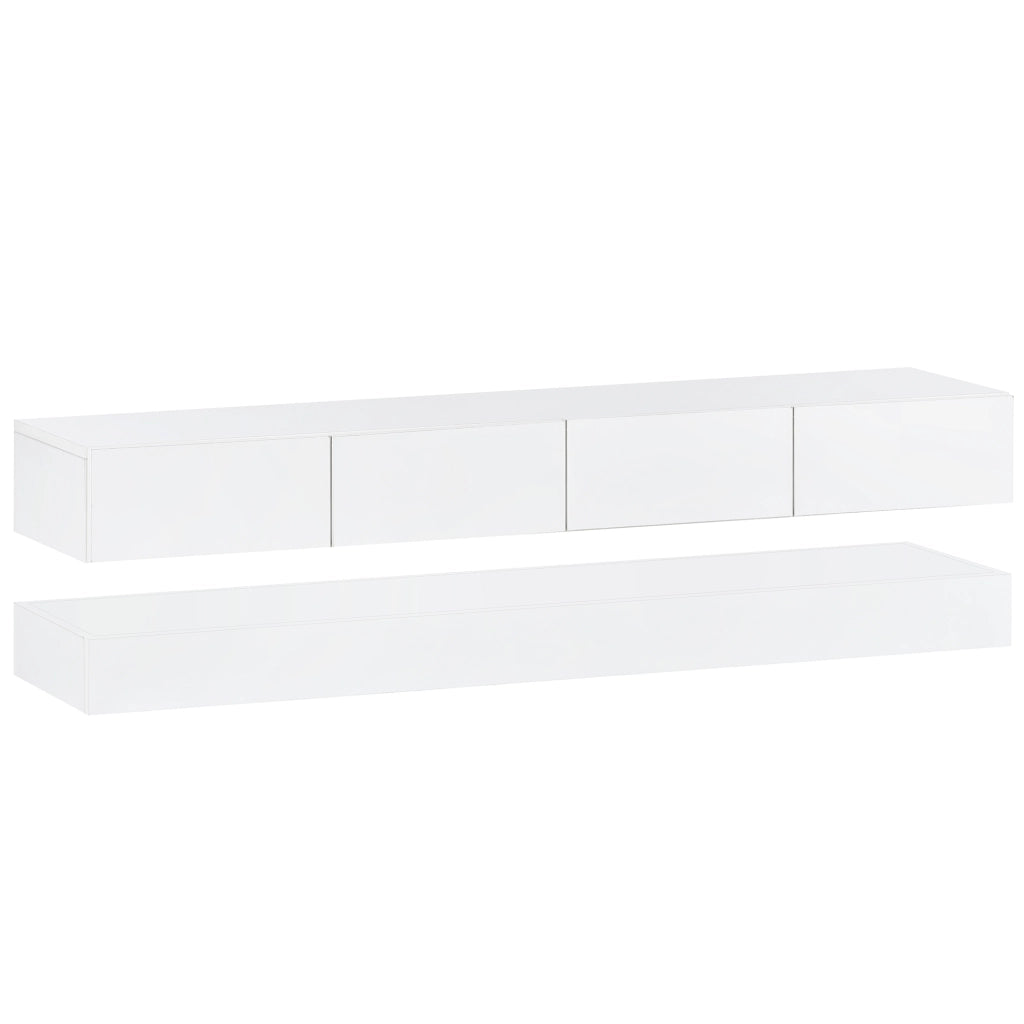 Mobile TV sospeso con LED e 4 cassetti in MDF bianco 130 cm