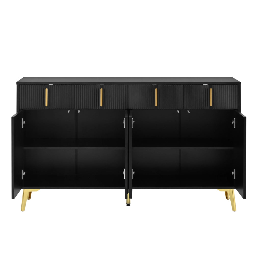 Sideboard con 4 ante e 4 cassetti; ripiani regolabili; 140x38x82 cm; nero