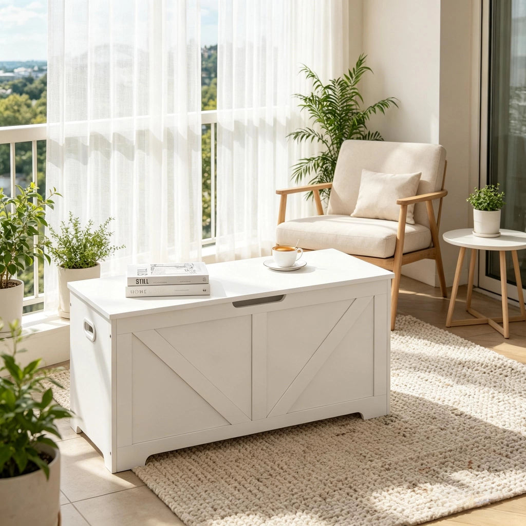 PANCA Contenitore 100x47x40 cm Legno Bianco