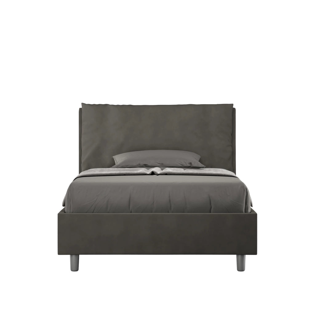 Letto 1 Piazza E Mezzo 130x210 cm con Rete Imbottito in Microfibra Antea Large Grigio