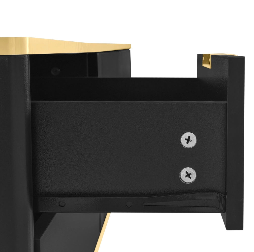 Mobile TV 170x45x37 cm con 2 cassetti e vani chiusi in MDF nero e oro
