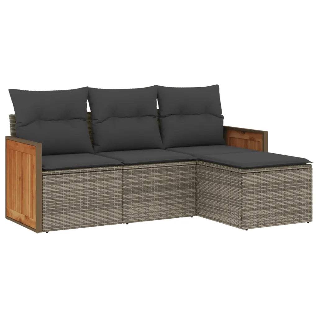 Set Divani da Giardino 4 pz con Cuscini in Polyrattan Grigio 3227586