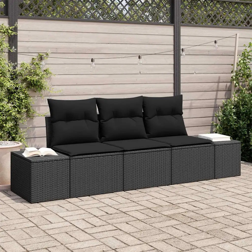 Set Divano da Giardino con archiviazione 3 pcs Nero polyrattan 3355592