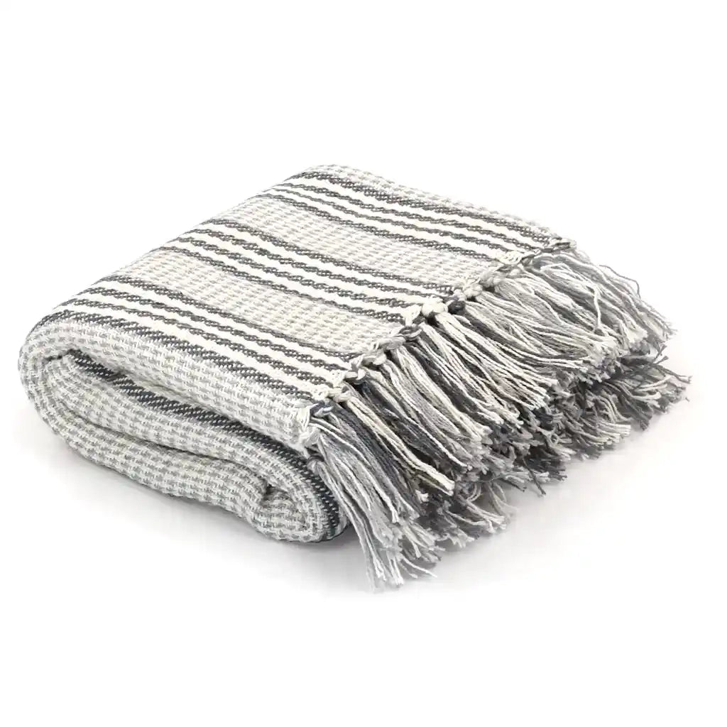 Copriletto in Cotone a Righe 220x250 cm Grigio e Bianco 245329