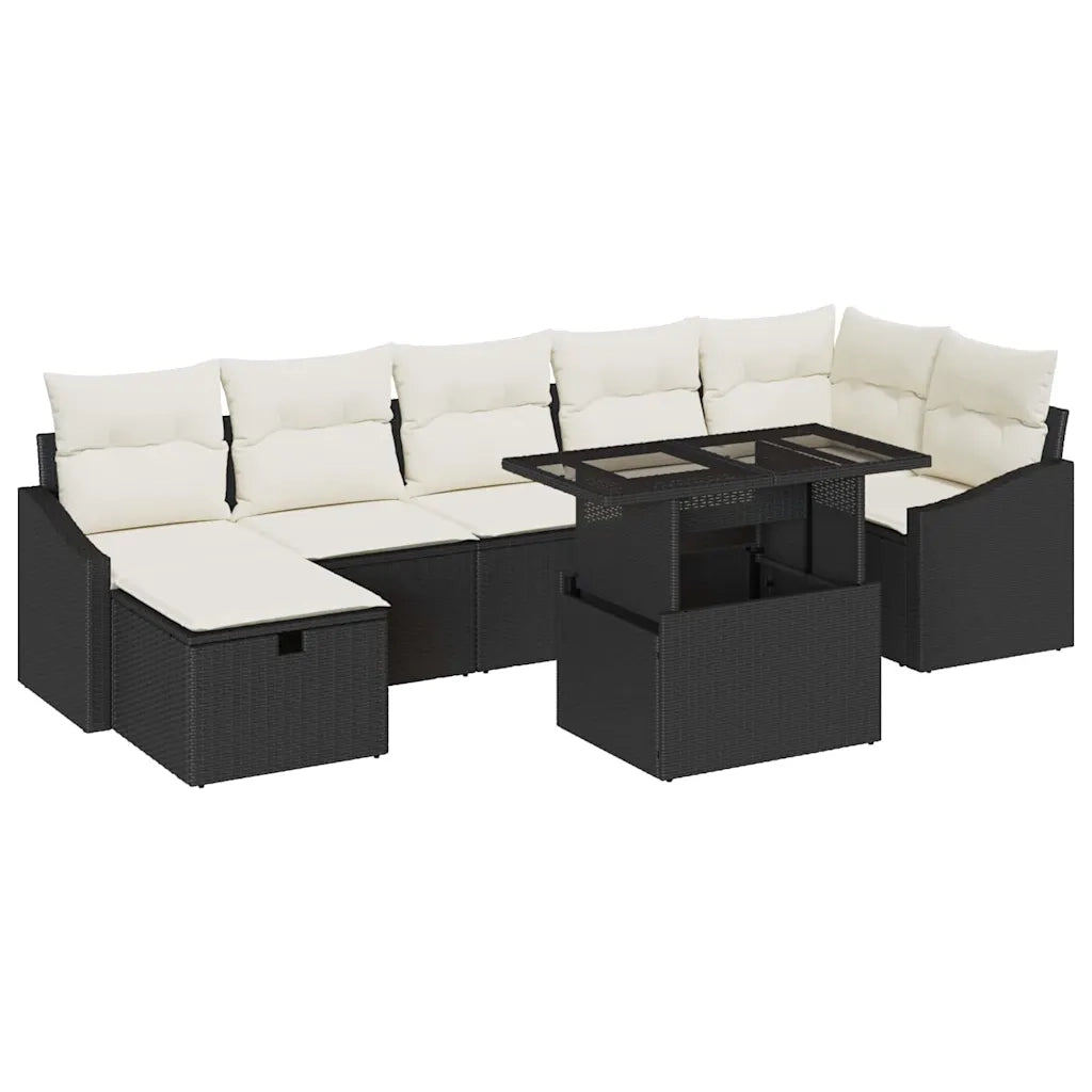 Set Divano da Giardino con cuscino 8 pcs Nero Poly Rattan 3359844