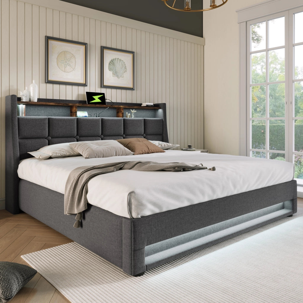 Letto contenitore imbottito grigio 160x200 cm