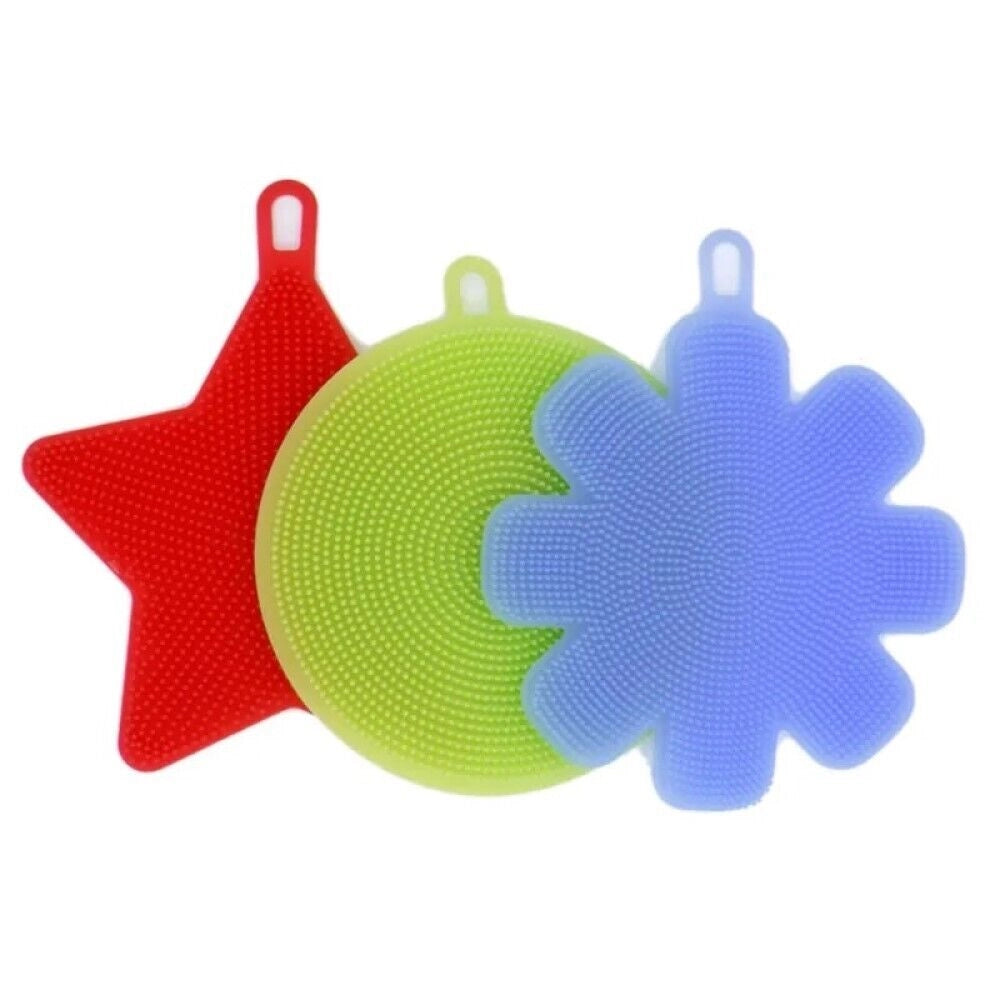 3 SPUGNE MULTIUSO TERMICHE IN SILICONE ANTIBATTERICHI PER CUCINA PIATTI BAGNO
