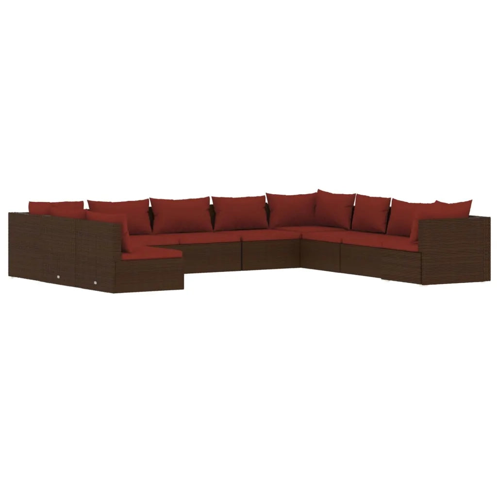 Set Divani da Giardino 10 pz con Cuscini in Polyrattan Marrone 3102435
