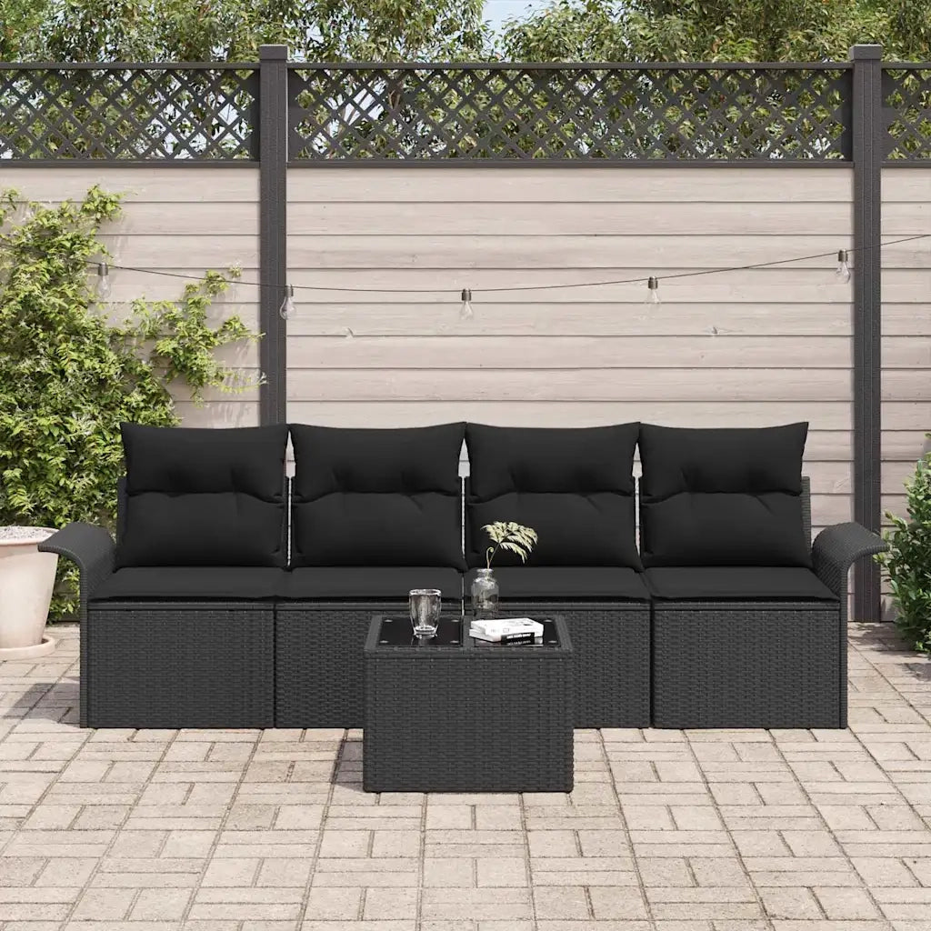 Set di divani con cuscino 5 pcs Nero polyrattan 3345233
