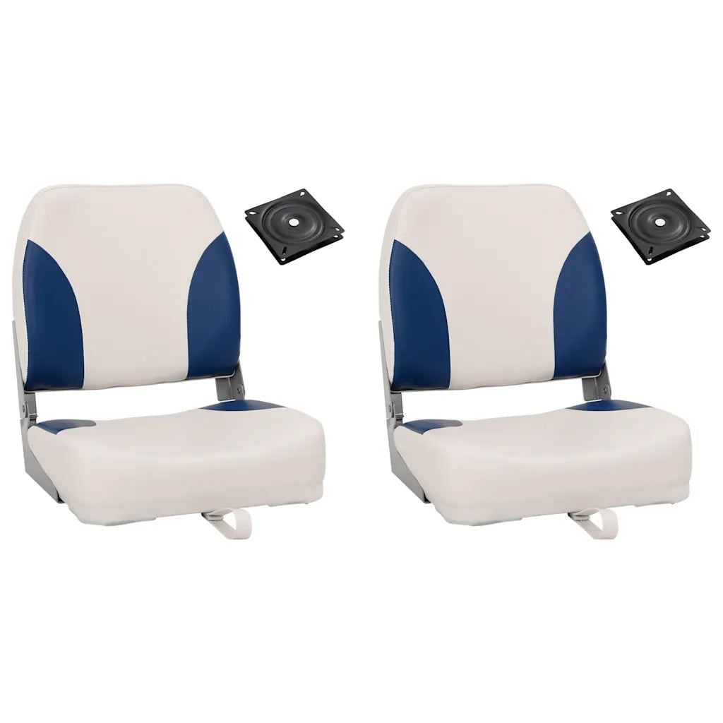 Set di 2 Sedili Pieghevoli per Barca con Cuscino Blu-Bianco 272242