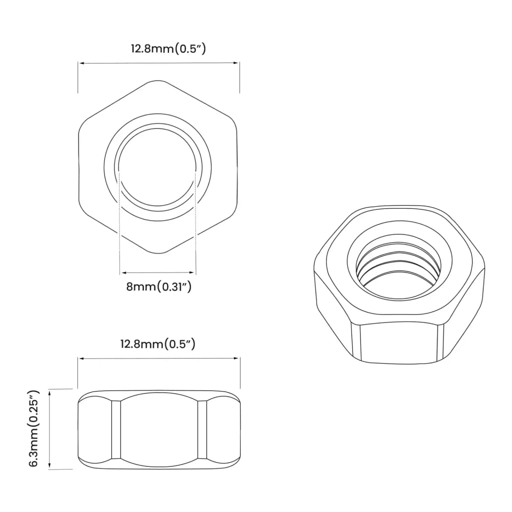 Nuts Esagonali a Ghianda 12 pz Argento m8 Metallo CFW9484262