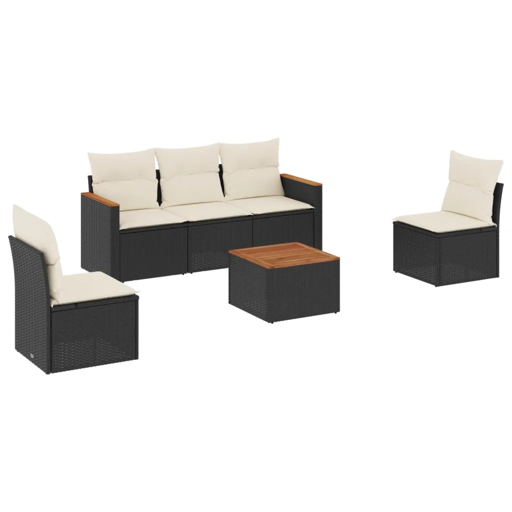 Set Divano da Giardino 6 pz con Cuscini Nero in Polyrattan 3258255