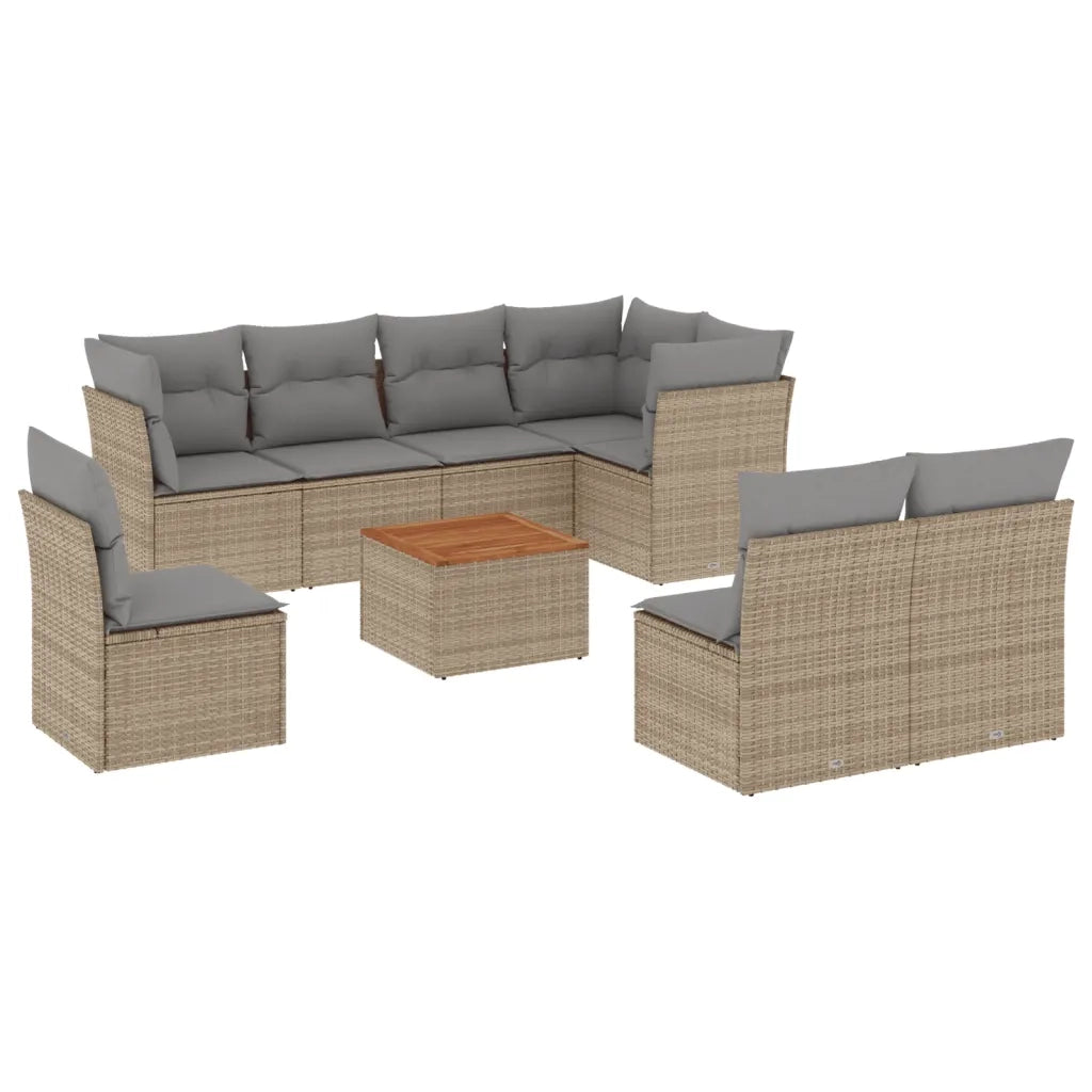Set Divano da Giardino 9 pz con Cuscini Beige in Polyrattan 3223686