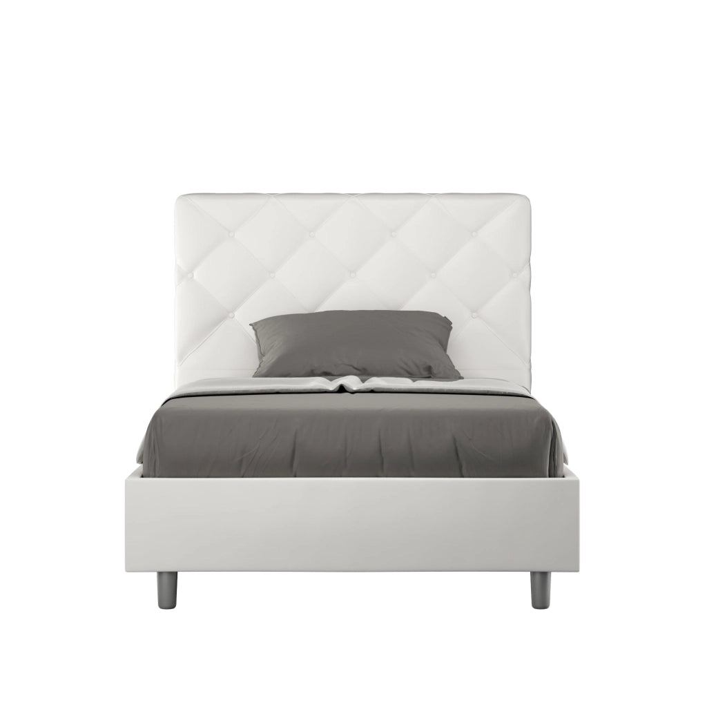 Letto Matrimoniale Francese 140x200 cm con Rete e Contenitore Priya Bianco