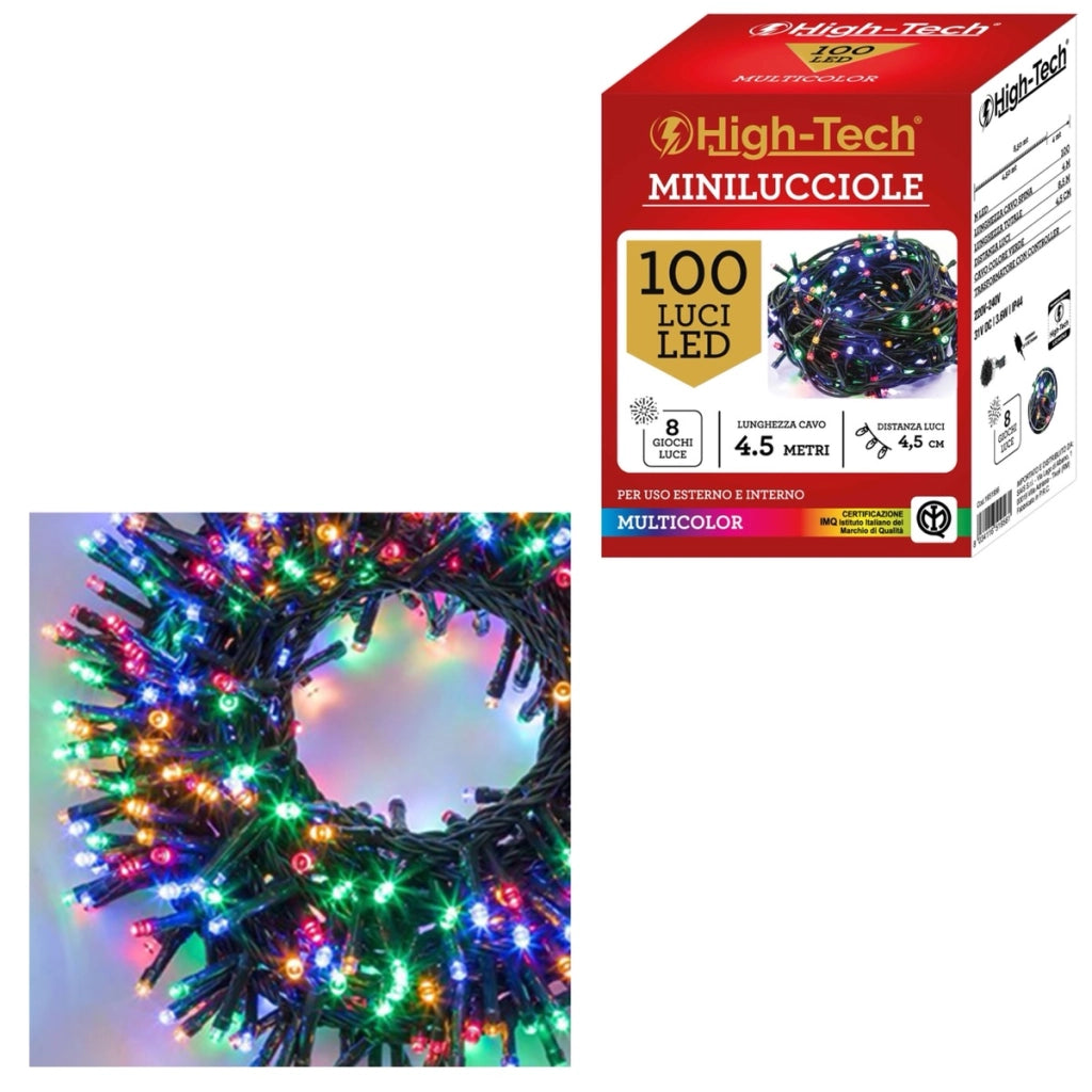 HIGH-TECH FILO CON CAVO ELETTRICO CON 100 LED MULTICOLOR DA 4,5 METRI