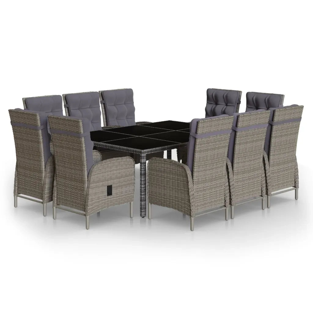 Set Pranzo da Giardino 11pz in Polyrattan Grigio 3058554