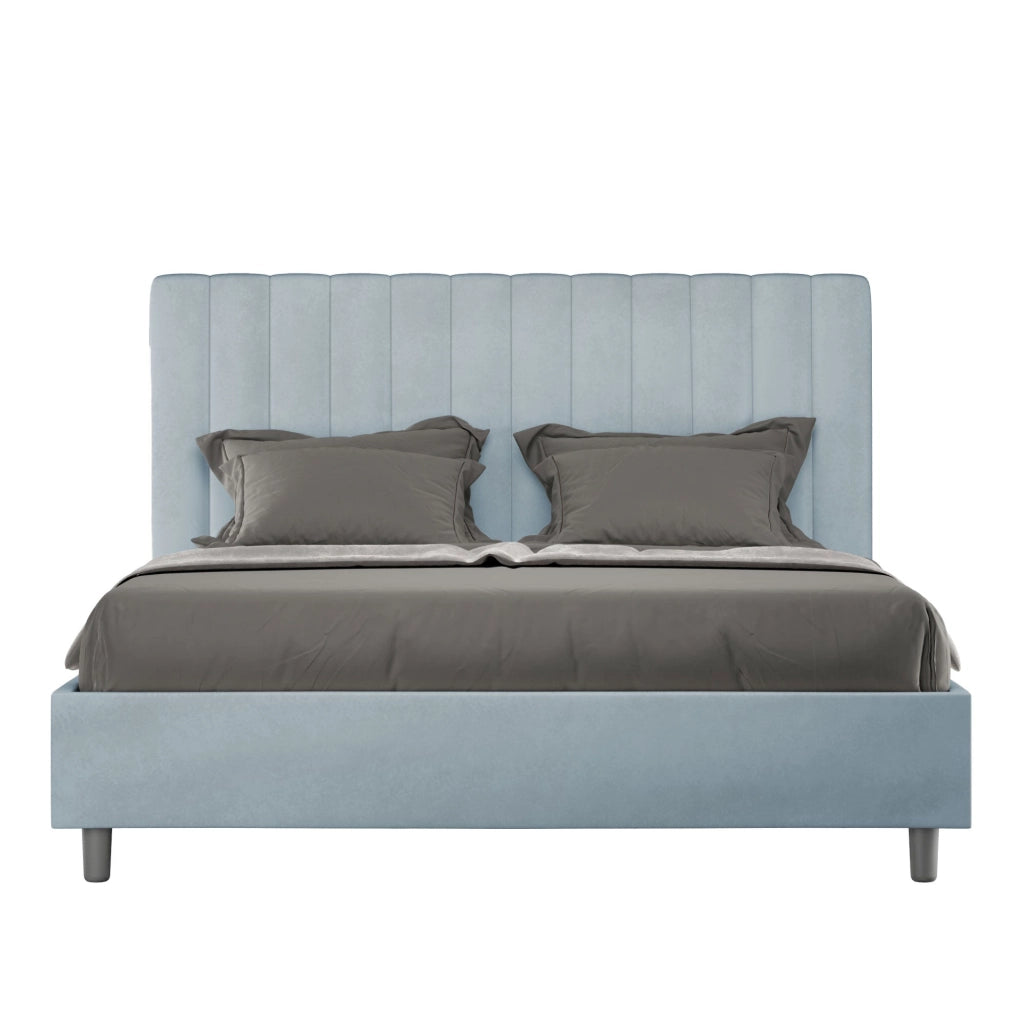 Letto Matrimoniale 160x190 cm con Rete e Contenitore Agueda Azzurro