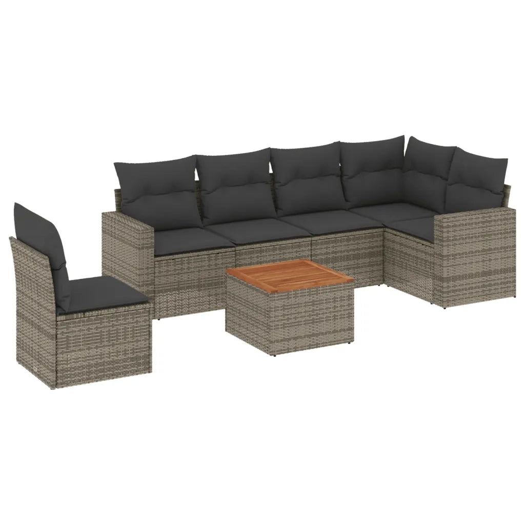 Set Divani da Giardino 7 pz con Cuscini Grigio in Polyrattan 3256480