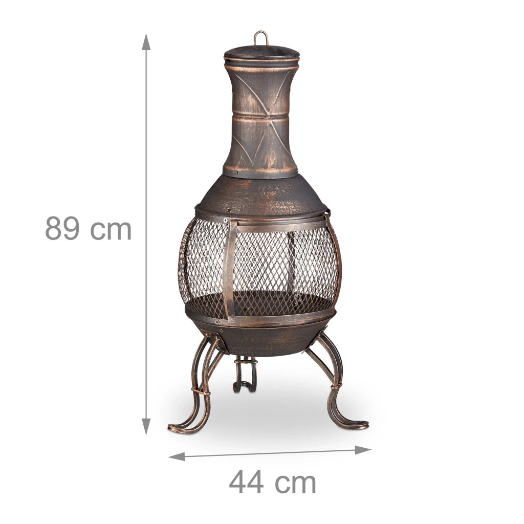 Braciere da giardino vintage in ghisa 60 x 60 x 35 cm con attizzatoio atmosfera accogliente in bronzo 13_0005091