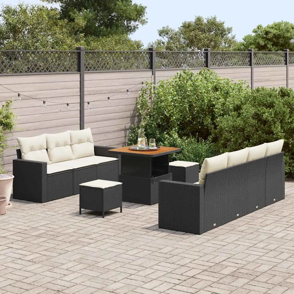 Set Divano da Giardino con cuscino 10 pcs Nero e crema 3363525