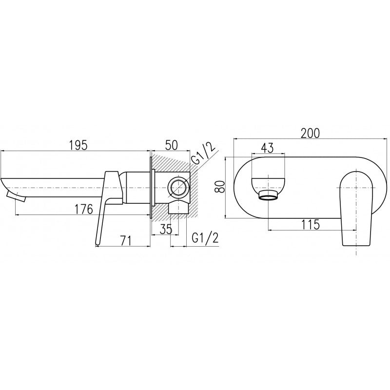 Miscelatore lavabo a parete COLORADO in ottone dorato