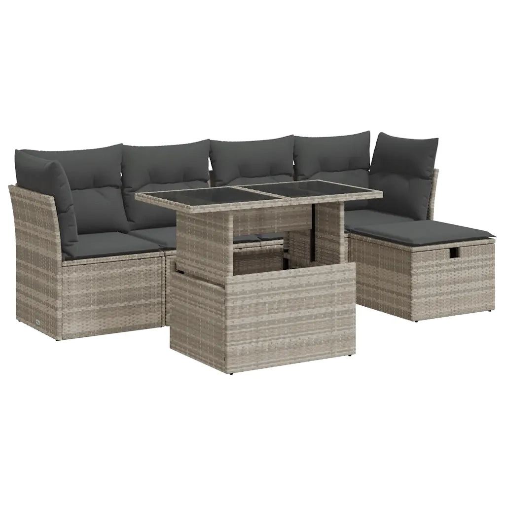 Set Divano da Giardino 6pz con Cuscini Grigio Chiaro Polyrattan 3326143