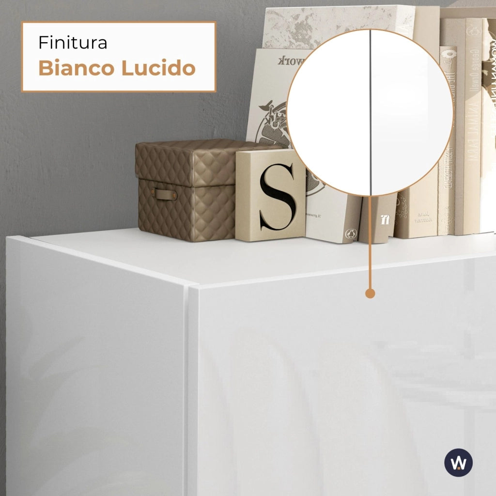 WHOUS Credenza Vela con 4 ante colore bianco lucido 100x35x120,4 cm