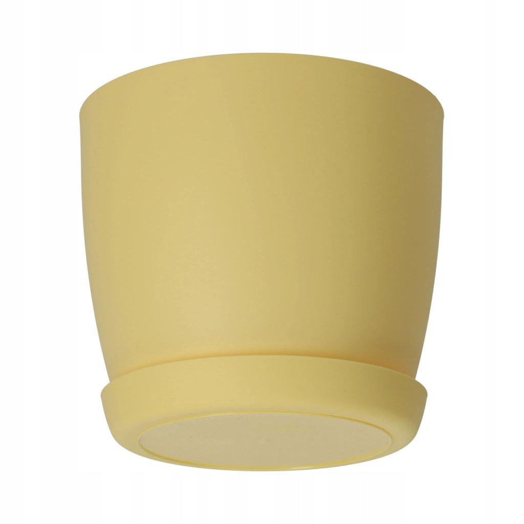 Vaso da fiori KADAX con sottovaso, vaso in plastica da 14 cm, coperchio, fiori, giallo opaco.
