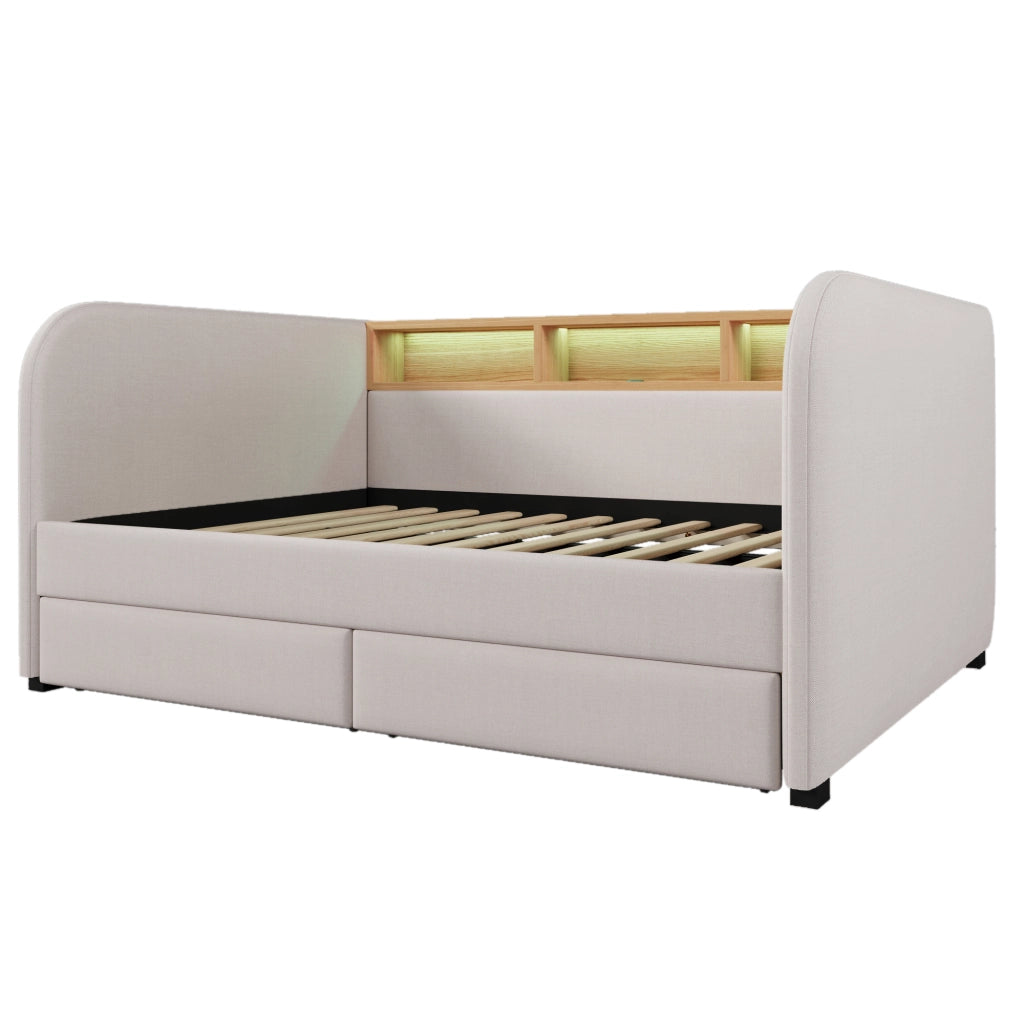 Letto imbottito 140x190 cm con LED e cassetti