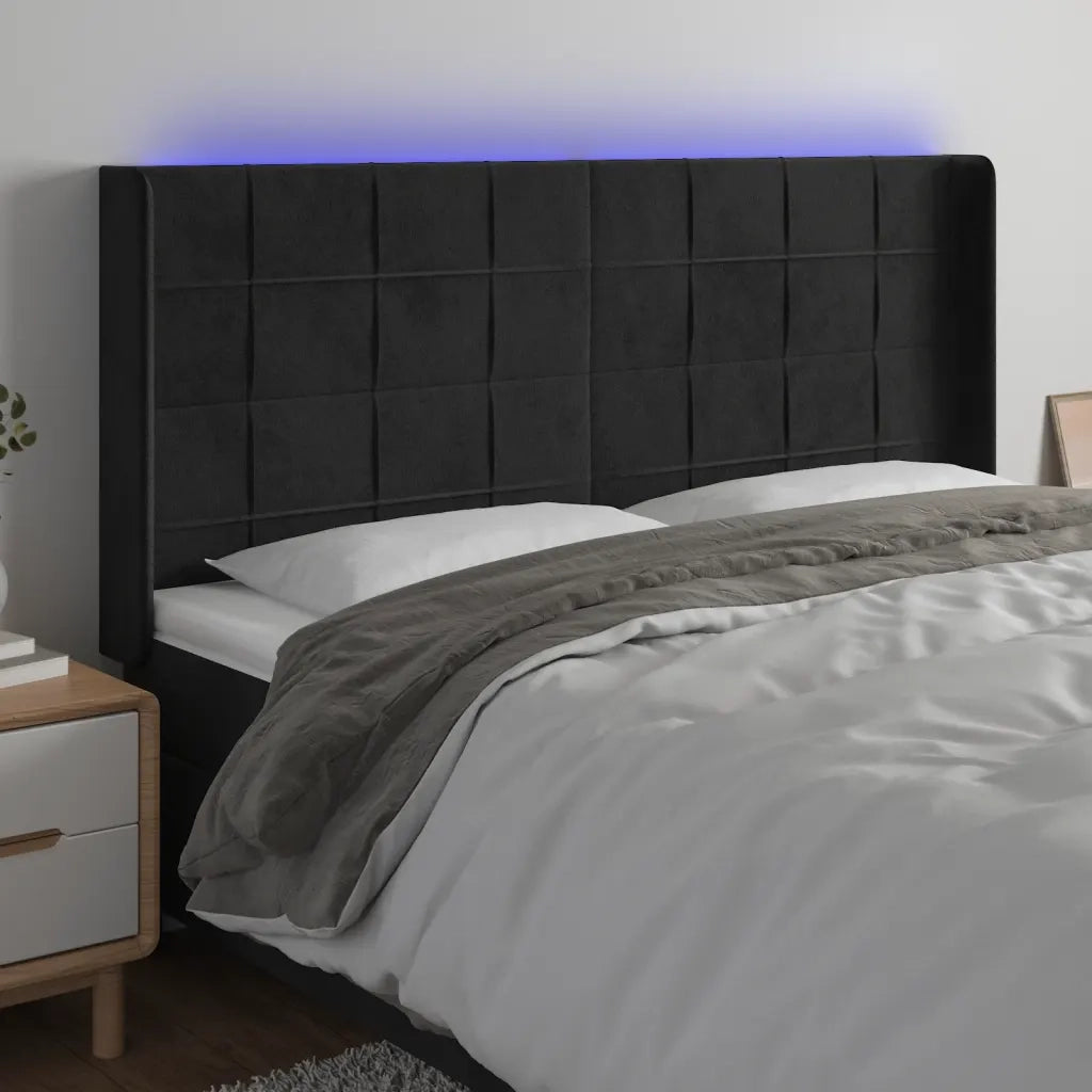 Testiera a LED-Testata con LED Nera 183x16x118/128 cm in Velluto 797403