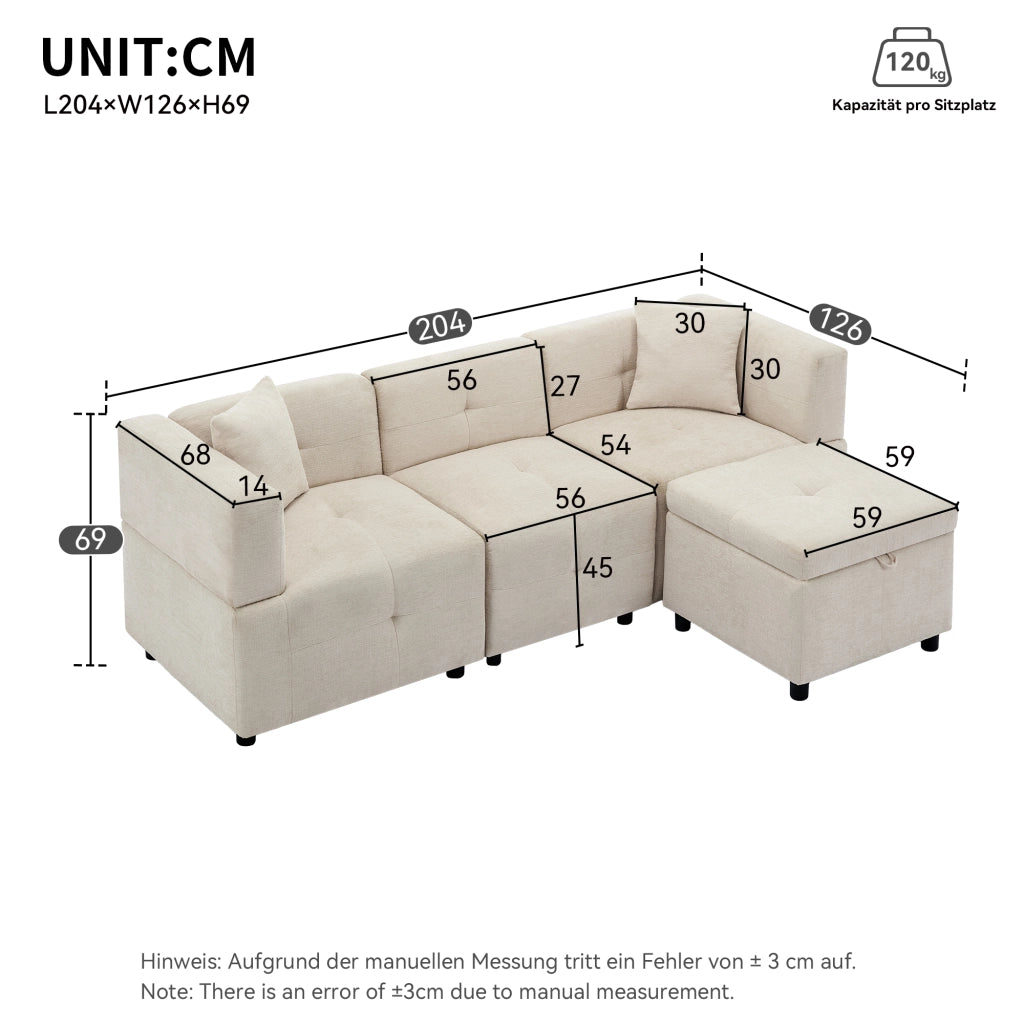 Divano Angolare 3 Posti con Contenitore, Poggiapiedi e Cuscini ¨C Xylo ¨C Sofa L