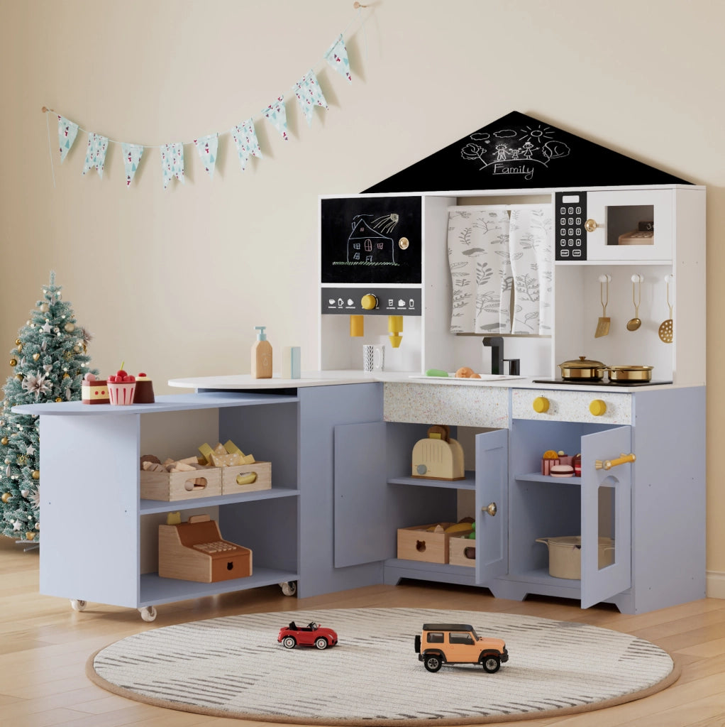 Cucina giocattolo interattiva con lavello; forno e accessori; MDF; viola; 60 x 90 x 105 cm