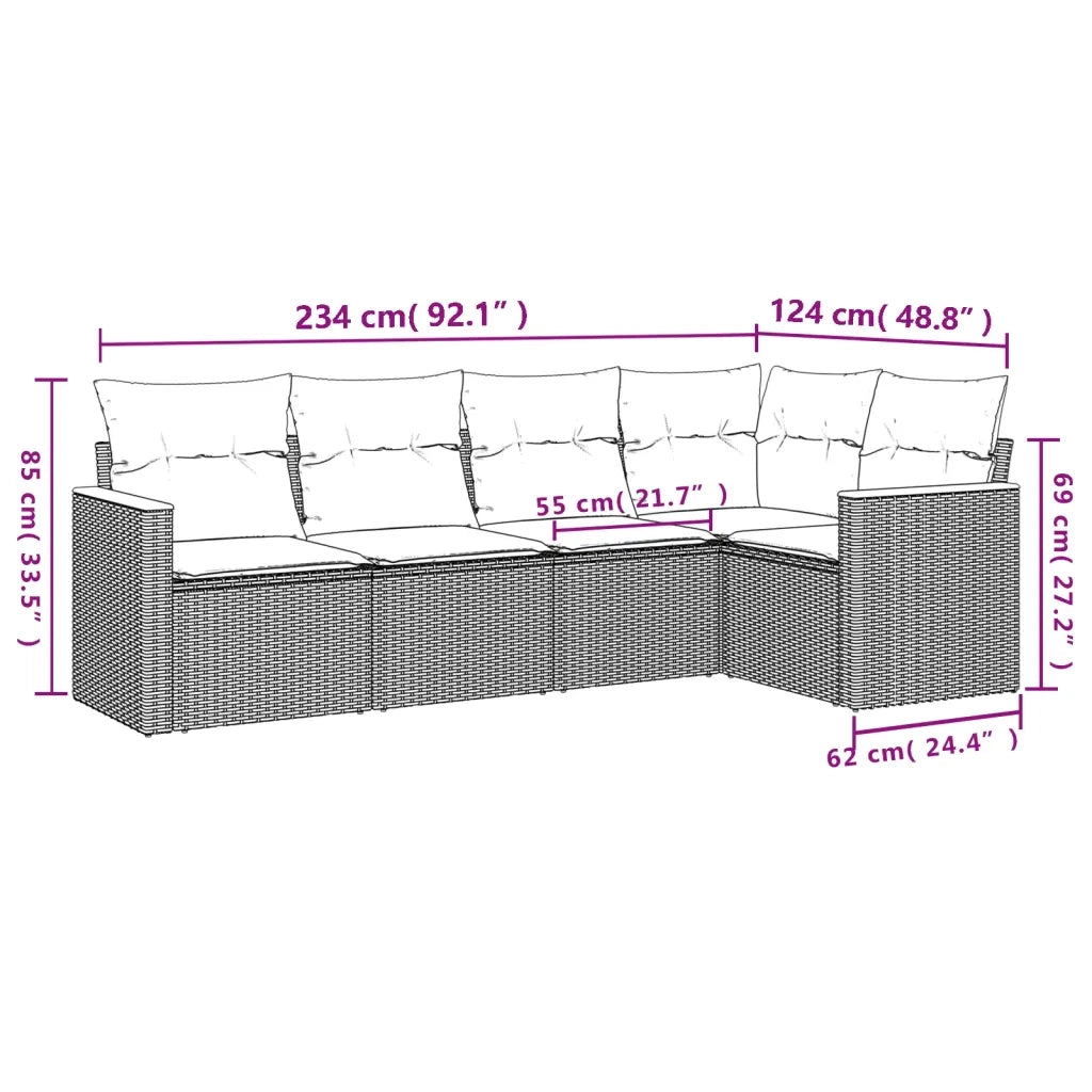 Set Divano da Giardino 5 pz con Cuscini Grigio in Polyrattan