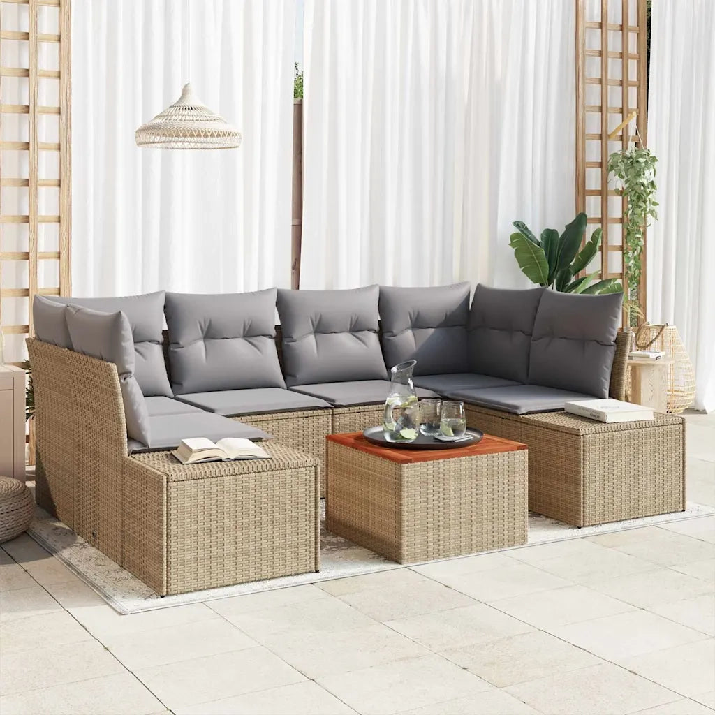 Set Divano da Giardino 7 pcs Beige e Grigio Chiaro polyrattan 3356579