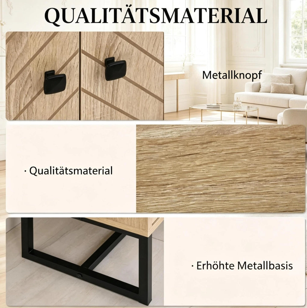 Sideboard con ripiani regolabili in legno naturale e nero