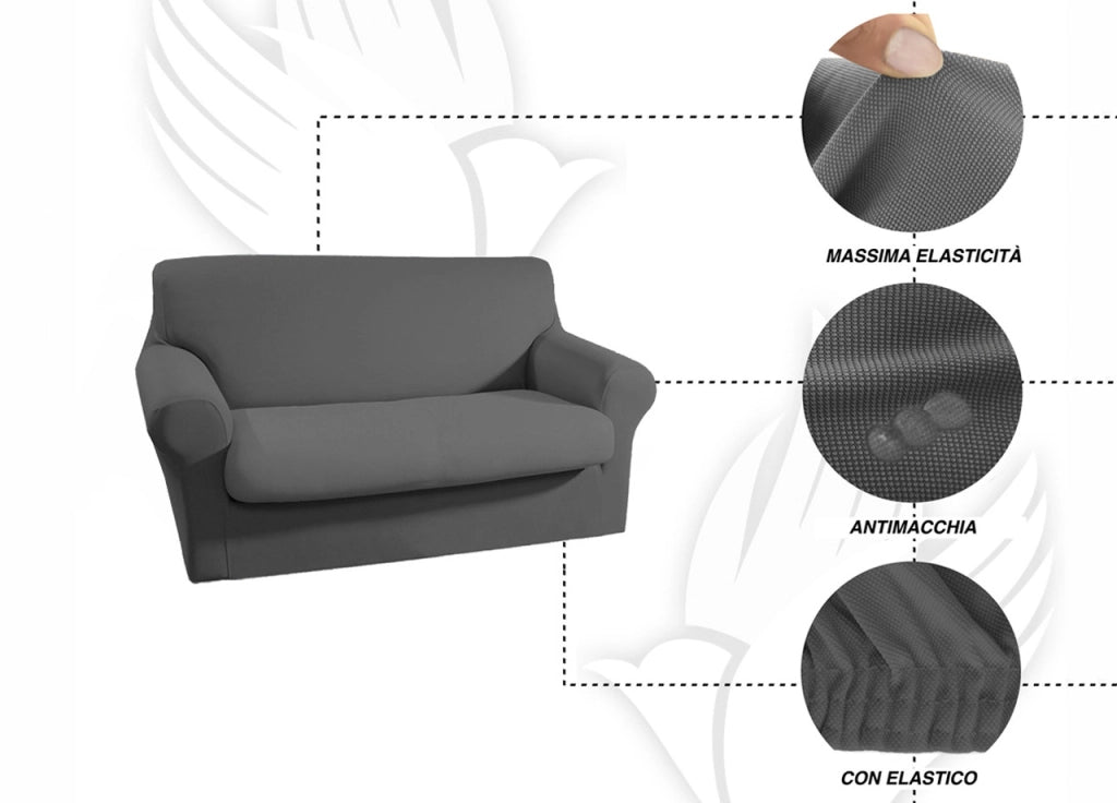 Copridivano E Copri Poltrona Antimacchia Sofà Elasticizzato Modello Magico - Div 2Posti - Grigio