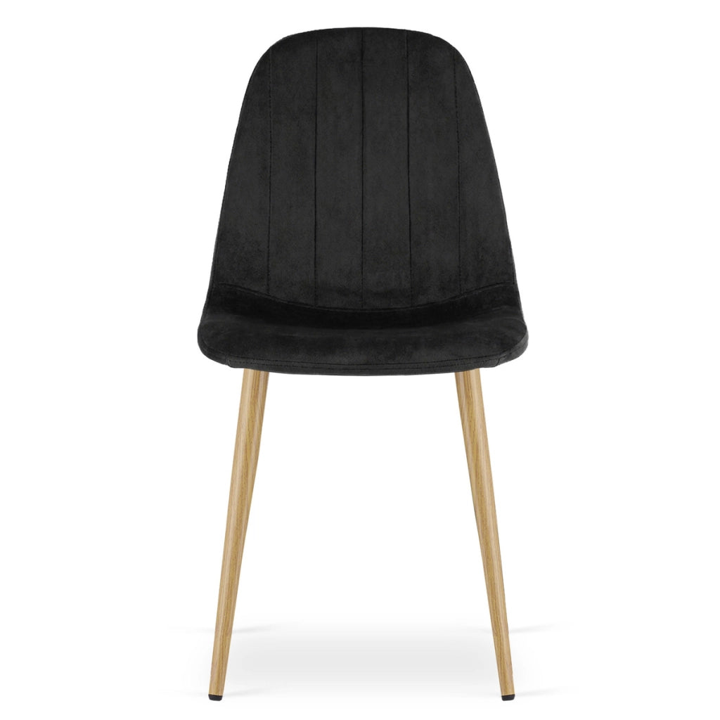 Sedia Padva in velluto nero con gambe effetto rovere