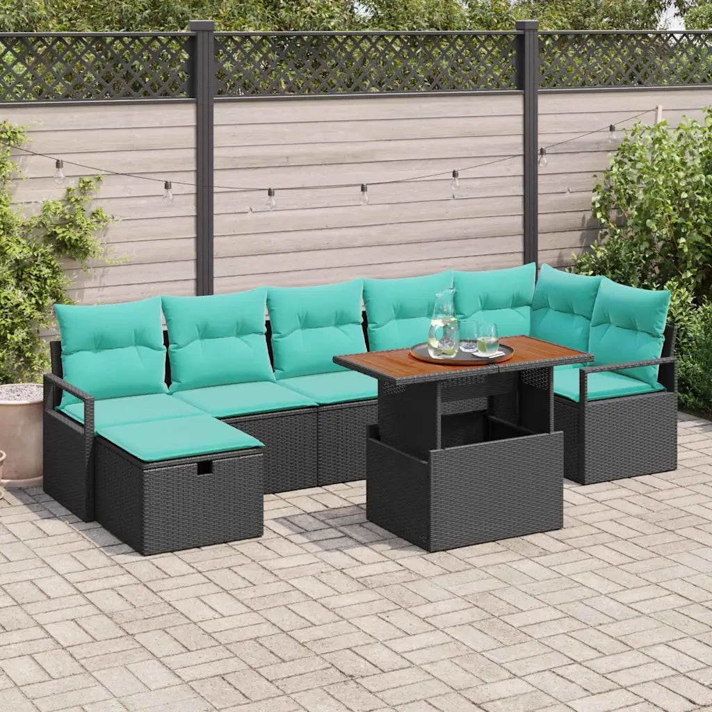 Set Divano da Giardino con cuscino 8 pcs Nero polyrattan 3360008