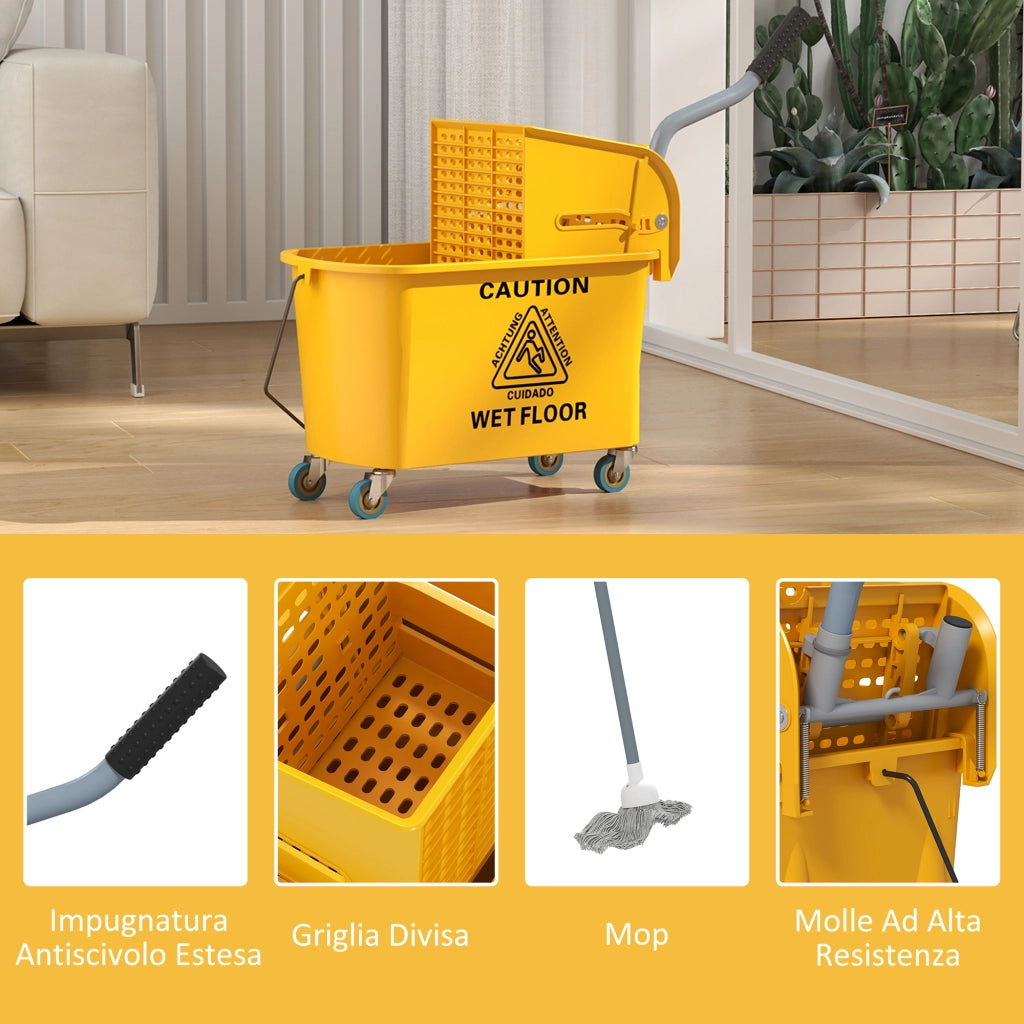 Secchio Lavapavimenti Professionale 20L con Mocio e Strizzatore Giallo