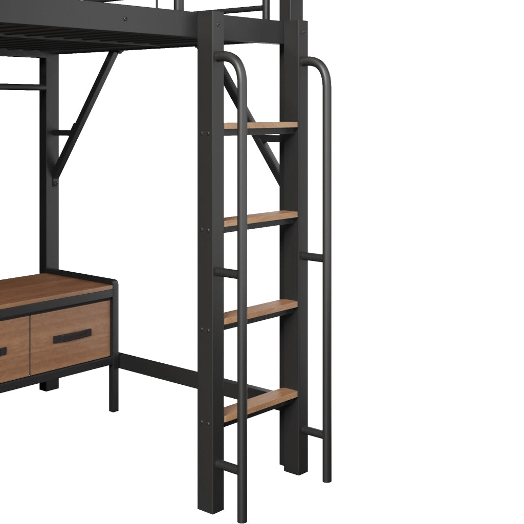 Letto a soppalco 140x200 cm con scrivania, scaffali, LED e USB