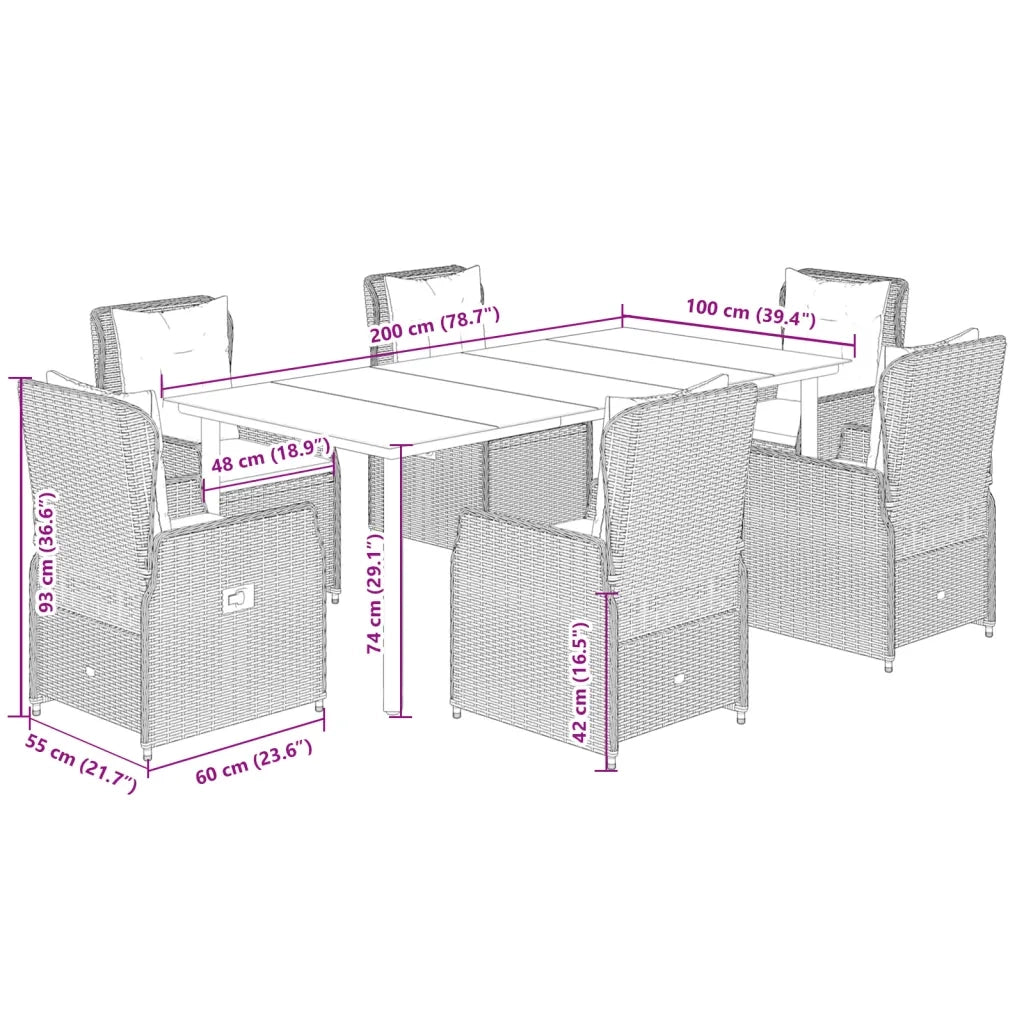 Set da Pranzo da Giardino 7pz con Cuscini in Polyrattan Marrone 3262852