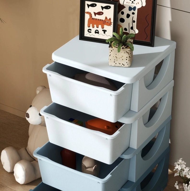 Cassettiera portaoggetti per bambini con 4 cassetti, plastica blu