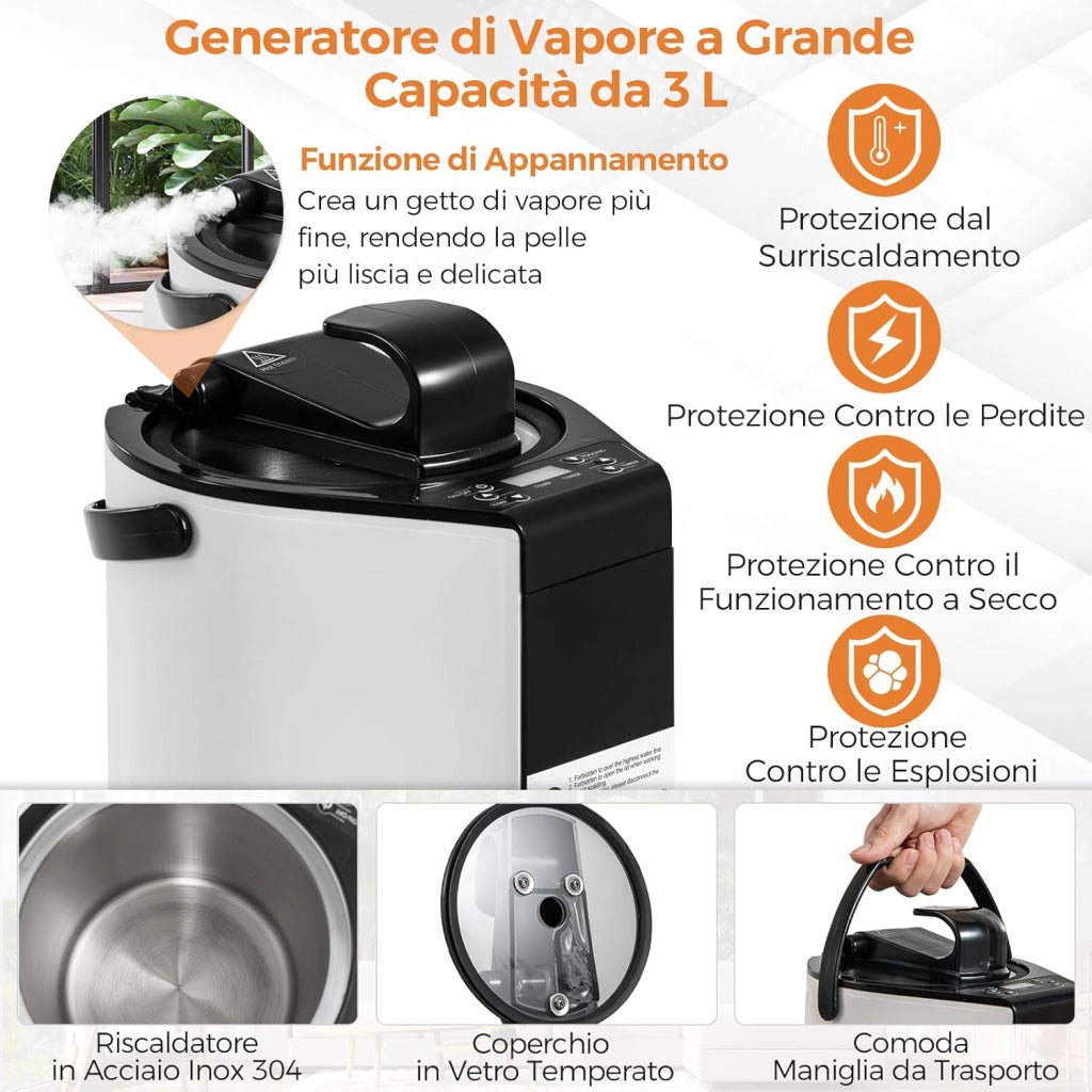 Sauna a Vapore Portatile 3L, Sauna da Casa con 9 Livelli di Regolazione della Temperatura da 40-65℃, Telecomando, Sedia Pieghevole e Massaggiatore per Piedi in Legno (caffè)