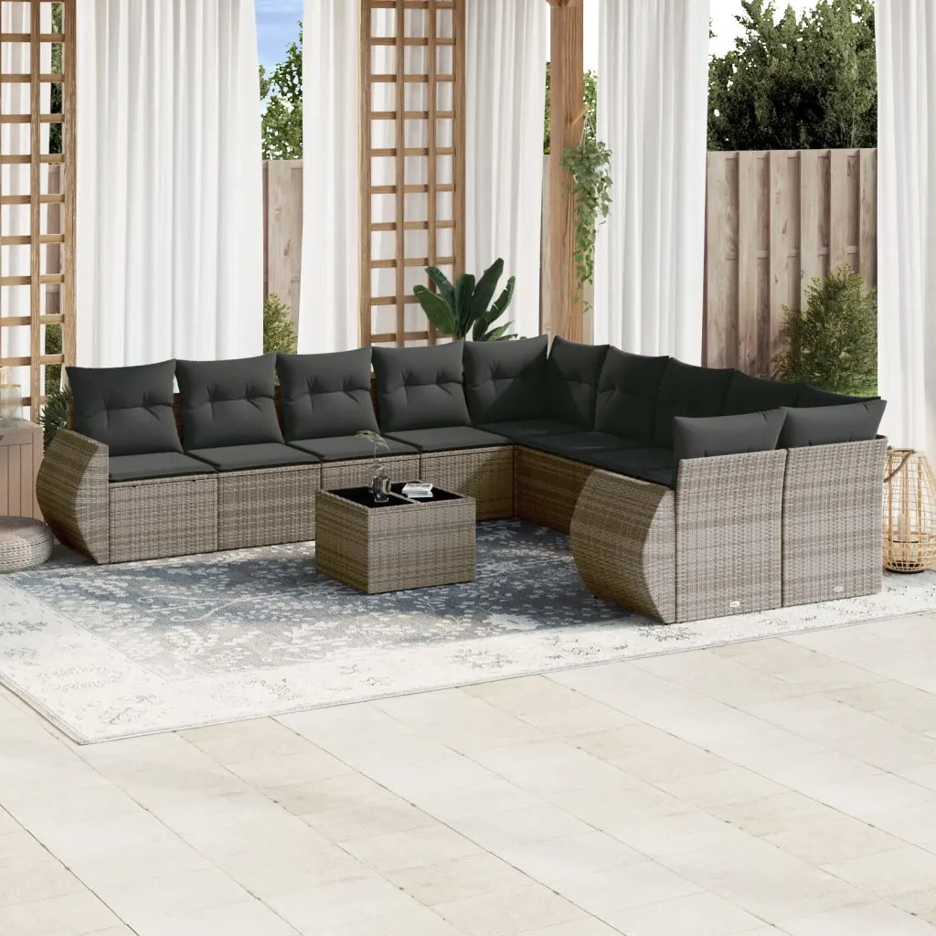 Set Divani da Giardino 11 pz con Cuscini in Polyrattan Grigio 3221919